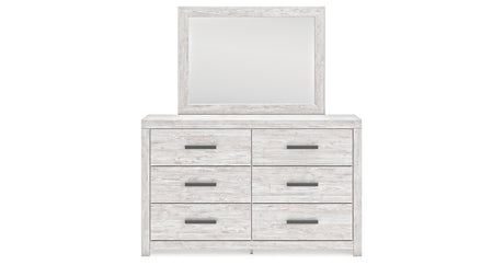 Cayboni Queen Panel Bed with Mirrored Dresser and 2 Nightstands in Whitewash from Ashley Furniture - Luna Furniture