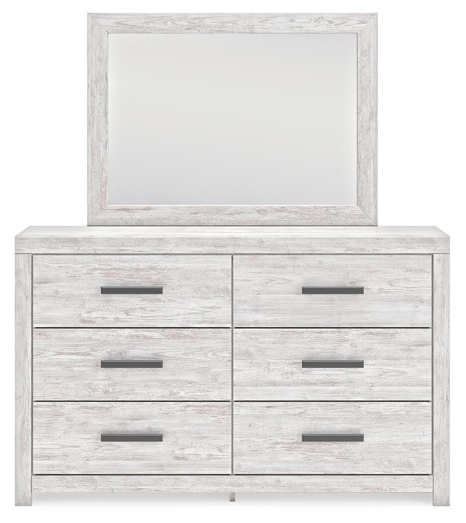 Cayboni Full Panel Bed with Mirrored Dresser in Whitewash from Ashley Furniture - Luna Furniture