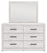 Cayboni Queen Panel Bed with Mirrored Dresser in Whitewash from Ashley Furniture - Luna Furniture