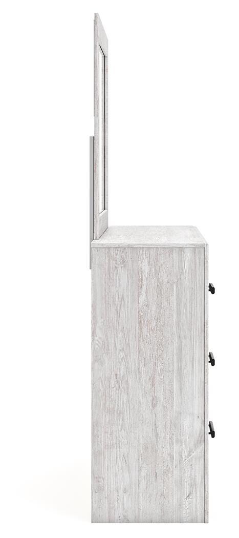 Cayboni Queen Panel Bed with Mirrored Dresser in Whitewash from Ashley Furniture - Luna Furniture