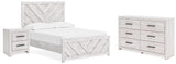 Cayboni Full Panel Bed with Mirrored Dresser in Whitewash from Ashley - Luna Furniture