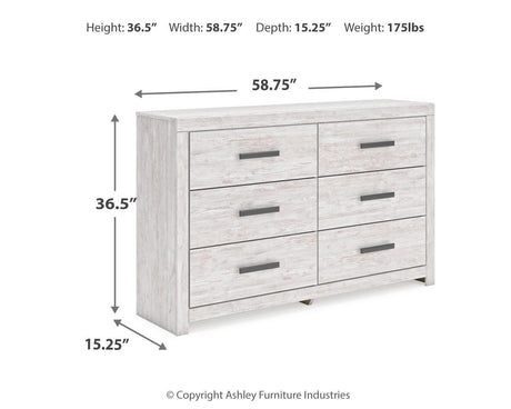 Cayboni Full Panel Bed with Mirrored Dresser in Whitewash from Ashley - Luna Furniture