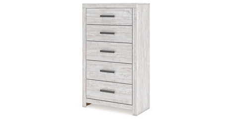 Cayboni Queen Panel Bed with Mirrored Dresser, Chest and 2 Nightstands in Whitewash from Ashley Furniture - Luna Furniture
