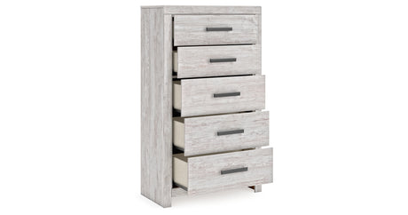 Cayboni Twin Panel Bed with Mirrored Dresser and Chest in Whitewash from Ashley Furniture - Luna Furniture