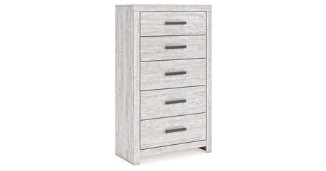 Cayboni Queen Panel Bed with Mirrored Dresser and Chest in Whitewash from Ashley - Luna Furniture