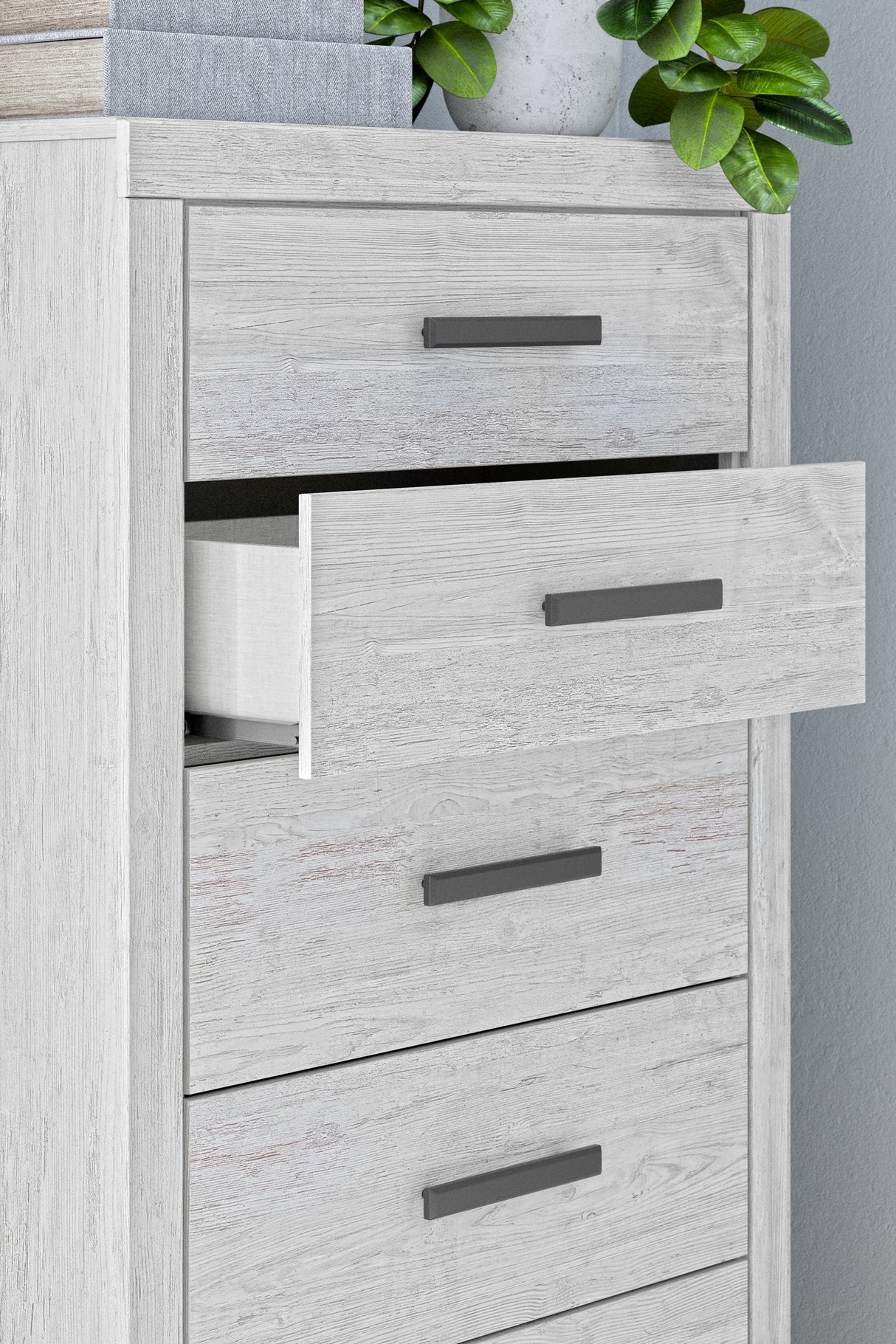 Cayboni King Panel Bed with Mirrored Dresser and Chest in Whitewash from Ashley Furniture - Luna Furniture