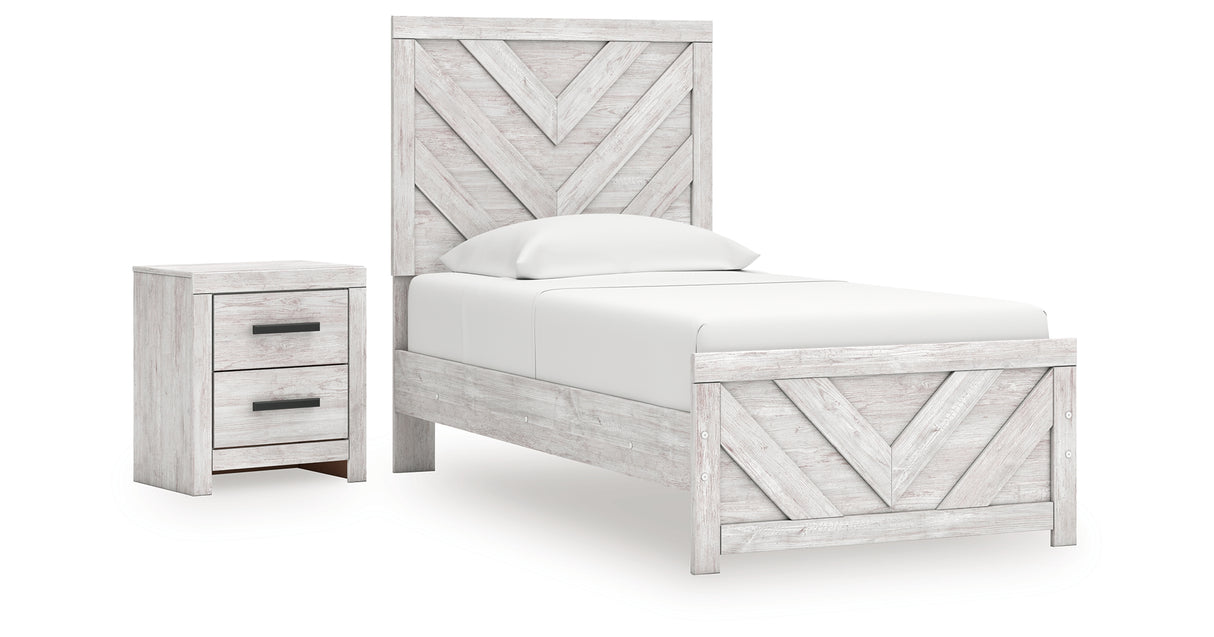 Cayboni Twin Panel Bed with Nightstand in Whitewash from Ashley Furniture - Luna Furniture