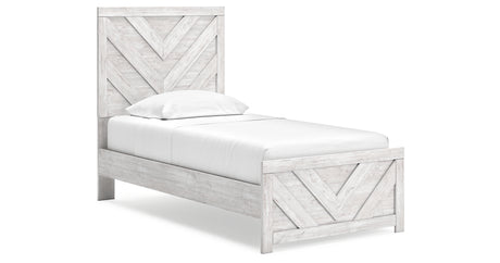 Cayboni Twin Panel Bed with Mirrored Dresser and Chest in Whitewash from Ashley Furniture - Luna Furniture