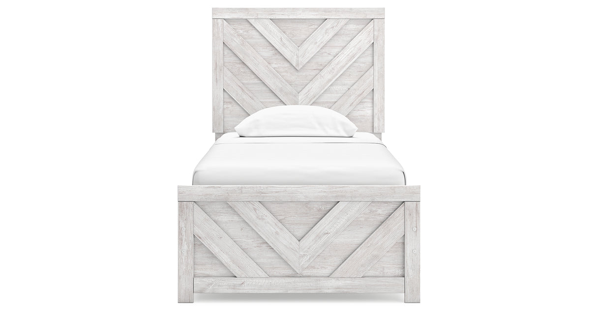 Cayboni Twin Panel Bed with Dresser and 2 Nightstands in Whitewash from Ashley Furniture - Luna Furniture