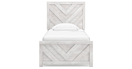 Cayboni Twin Panel Bed with Mirrored Dresser and 2 Nightstands in Whitewash from Ashley Furniture - Luna Furniture
