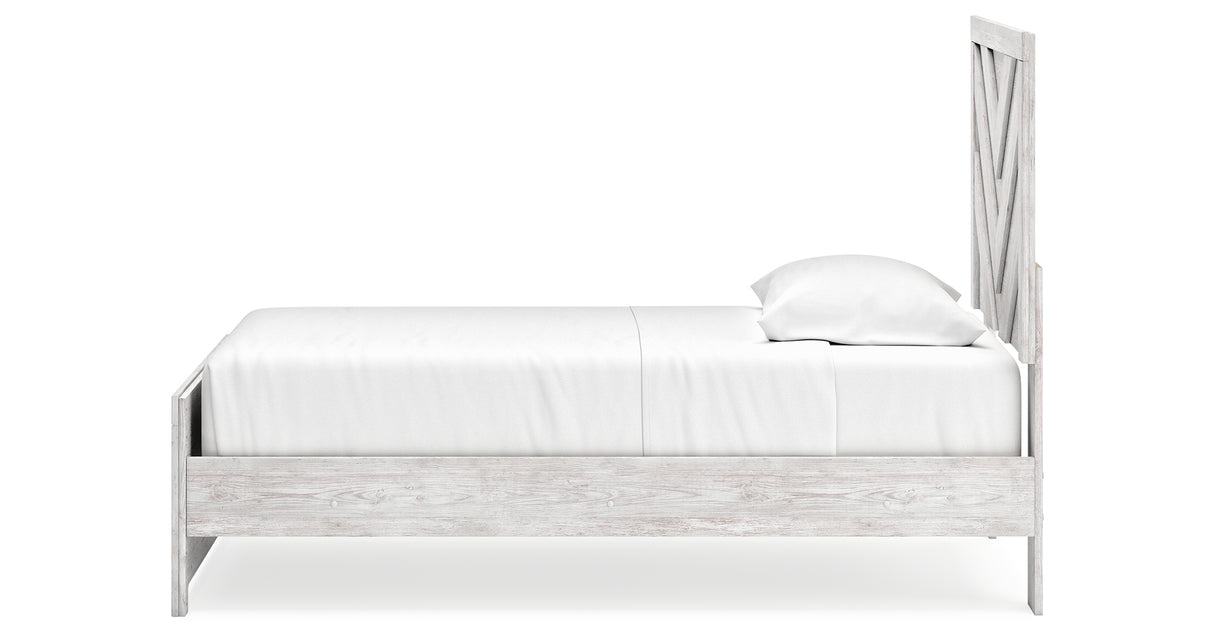Cayboni Twin Panel Bed with Mirrored Dresser and 2 Nightstands in Whitewash from Ashley Furniture - Luna Furniture
