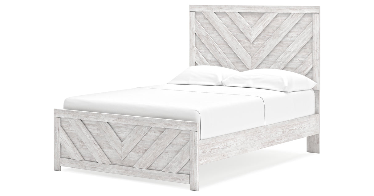 Cayboni Full Panel Bed with Mirrored Dresser, Chest and 2 Nightstands in Whitewash from Ashley Furniture - Luna Furniture