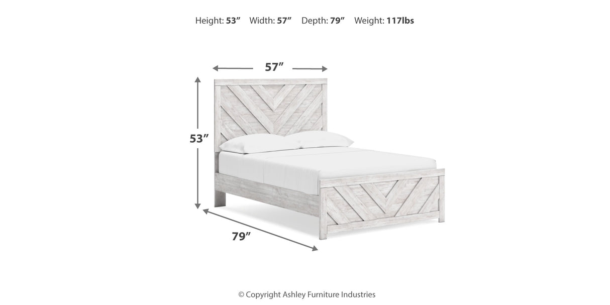 Cayboni Full Panel Bed with Mirrored Dresser and Chest in Whitewash from Ashley Furniture - Luna Furniture