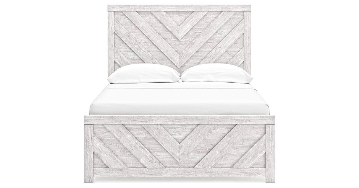 Cayboni Full Panel Bed with Mirrored Dresser, Chest and 2 Nightstands in Whitewash from Ashley Furniture - Luna Furniture