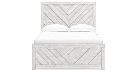 Cayboni Full Panel Bed with Mirrored Dresser and Chest in Whitewash from Ashley Furniture - Luna Furniture