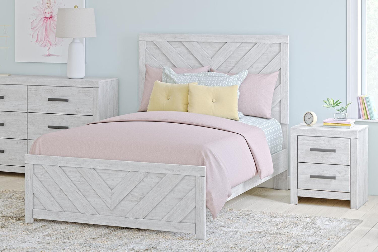 Cayboni Full Panel Bed with Mirrored Dresser in Whitewash from Ashley - Luna Furniture