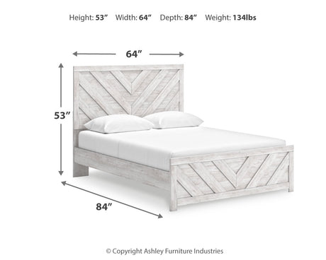 Cayboni Queen Panel Bed with Mirrored Dresser in Whitewash from Ashley Furniture - Luna Furniture