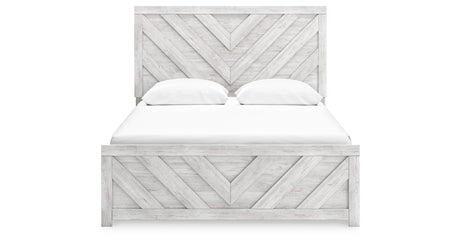 Cayboni Queen Panel Bed with Mirrored Dresser, Chest and Nightstand in Whitewash from Ashley Furniture - Luna Furniture