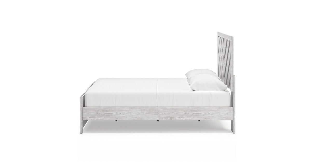 Cayboni Queen Panel Bed with Mirrored Dresser and 2 Nightstands in Whitewash from Ashley Furniture - Luna Furniture