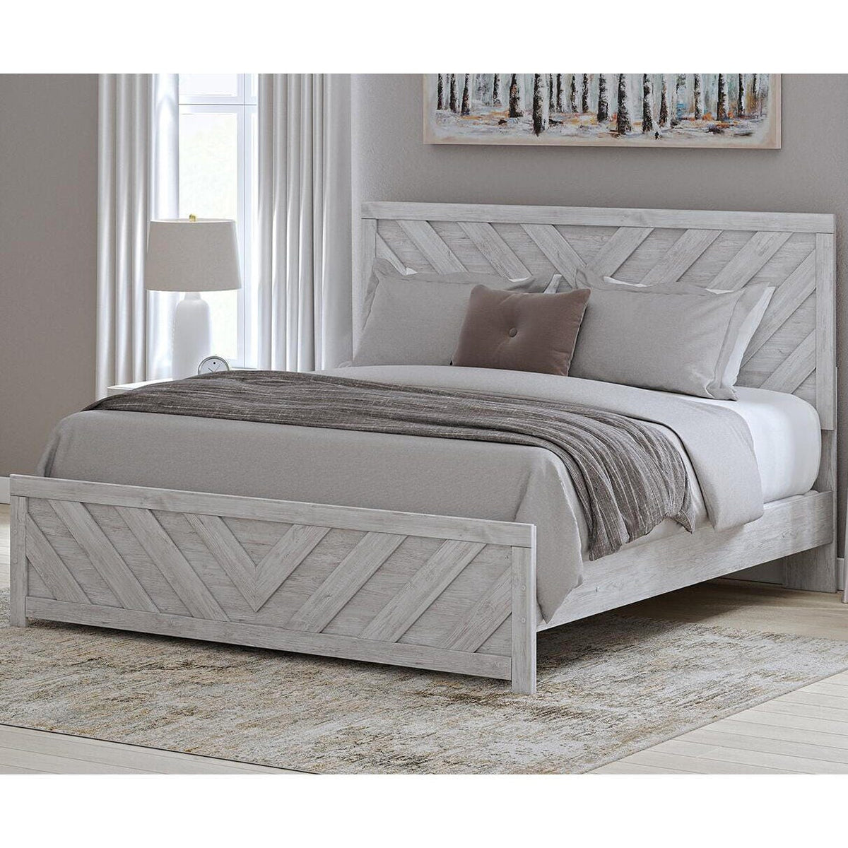 Cayboni Whitewash King Panel Bed from Ashley - Luna Furniture