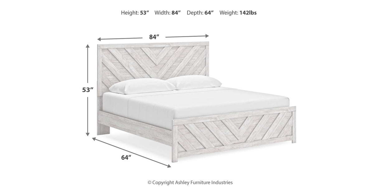 Cayboni King Panel Bed with Mirrored Dresser and 2 Nightstands in Whitewash from Ashley Furniture - Luna Furniture