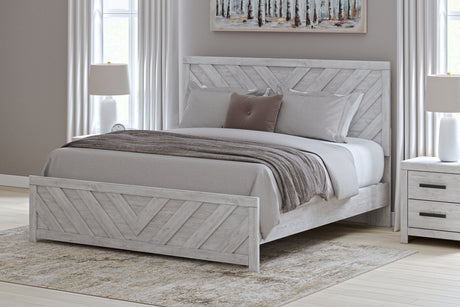 Cayboni King Panel Bed with Mirrored Dresser and Chest in Whitewash from Ashley Furniture - Luna Furniture