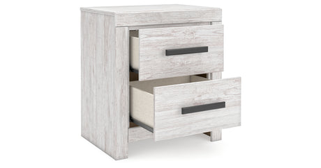 Cayboni Queen Panel Bed with Mirrored Dresser and 2 Nightstands in Whitewash from Ashley Furniture - Luna Furniture