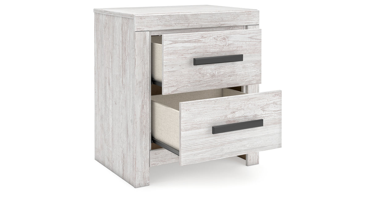 Cayboni King Panel Bed with Mirrored Dresser and 2 Nightstands in Whitewash from Ashley Furniture - Luna Furniture