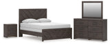 Prendonea Dark Charcoal Queen Panel Bed, Dresser, Mirror and Nightstand from Ashley - Luna Furniture