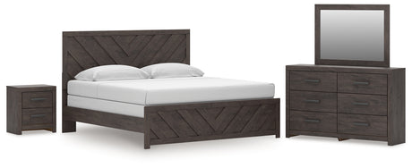 Prendonea Dark Charcoal King Panel Bed, Dresser, Mirror and Nightstand from Ashley - Luna Furniture