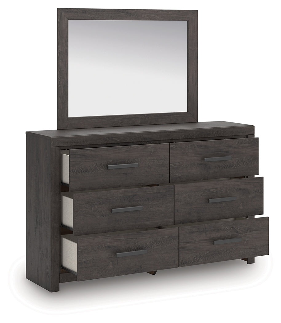 Prendonea Dark Charcoal Queen Panel Bed, Dresser, Mirror and Nightstand from Ashley - Luna Furniture