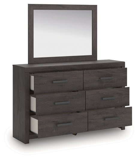 Prendonea Dark Charcoal King Panel Bed, Dresser, Mirror and Nightstand from Ashley - Luna Furniture