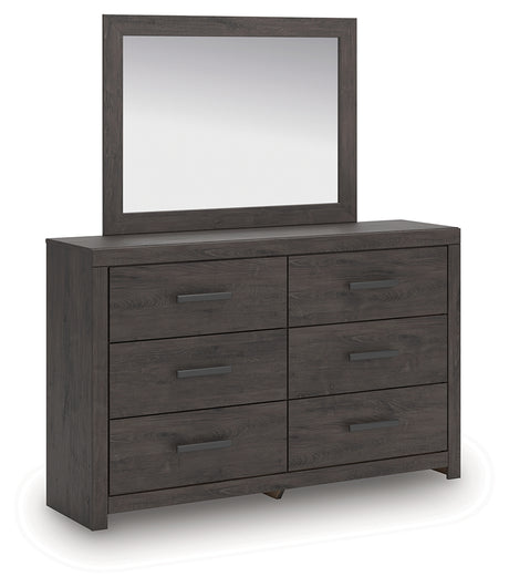 Prendonea Dark Charcoal King Panel Bed, Dresser, Mirror and Nightstand from Ashley - Luna Furniture