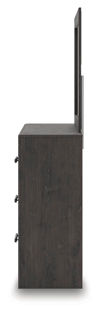 Prendonea Dark Charcoal King Panel Bed, Dresser, Mirror and Nightstand from Ashley Furniture - Luna Furniture