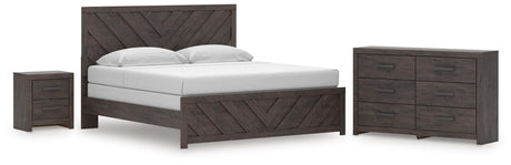 Prendonea Charcoal King Panel Bed, Dresser and Nightstand from Ashley - Luna Furniture