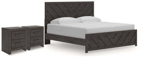 Prendonea Charcoal King Panel Bed and 2 Nightstands from Ashley Furniture - Luna Furniture