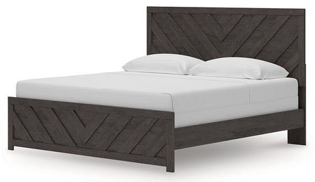 Prendonea Dark Charcoal King Panel Bed, Dresser, Mirror and Nightstand from Ashley - Luna Furniture