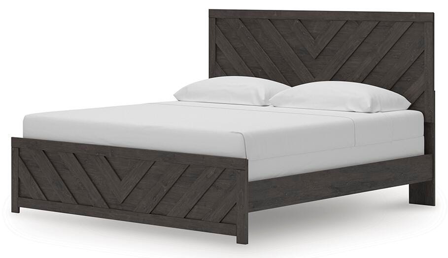 Prendonea Dark Charcoal King Panel Bed, Dresser, Mirror and Nightstand from Ashley Furniture - Luna Furniture