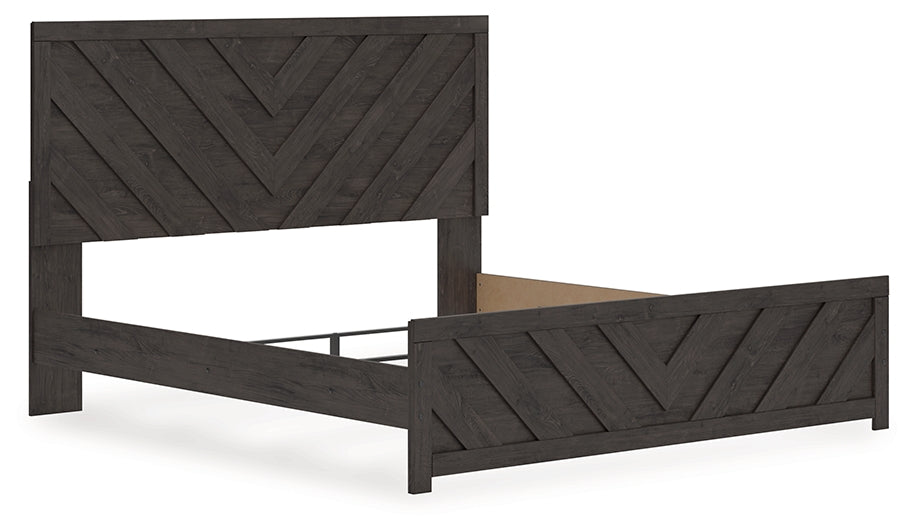Prendonea Dark Charcoal King Panel Bed, Dresser, Mirror and Nightstand from Ashley - Luna Furniture