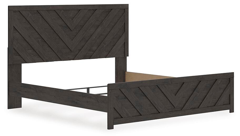Prendonea Dark Charcoal King Panel Bed, Dresser, Mirror and Nightstand from Ashley Furniture - Luna Furniture