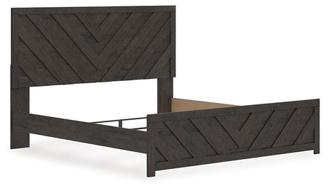 Prendonea Dark Charcoal King Panel Bed, Dresser, Mirror and Nightstand from Ashley Furniture - Luna Furniture