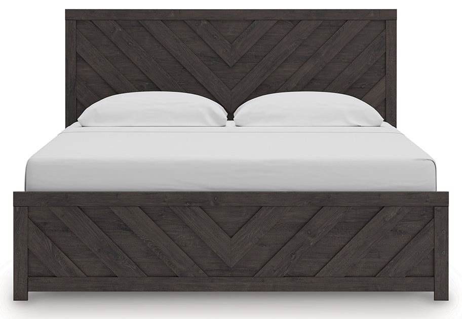 Prendonea Dark Charcoal King Panel Bed, Dresser, Mirror and Nightstand from Ashley - Luna Furniture