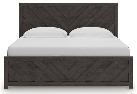 Prendonea Dark Charcoal King Panel Bed, Dresser, Mirror and Nightstand from Ashley - Luna Furniture