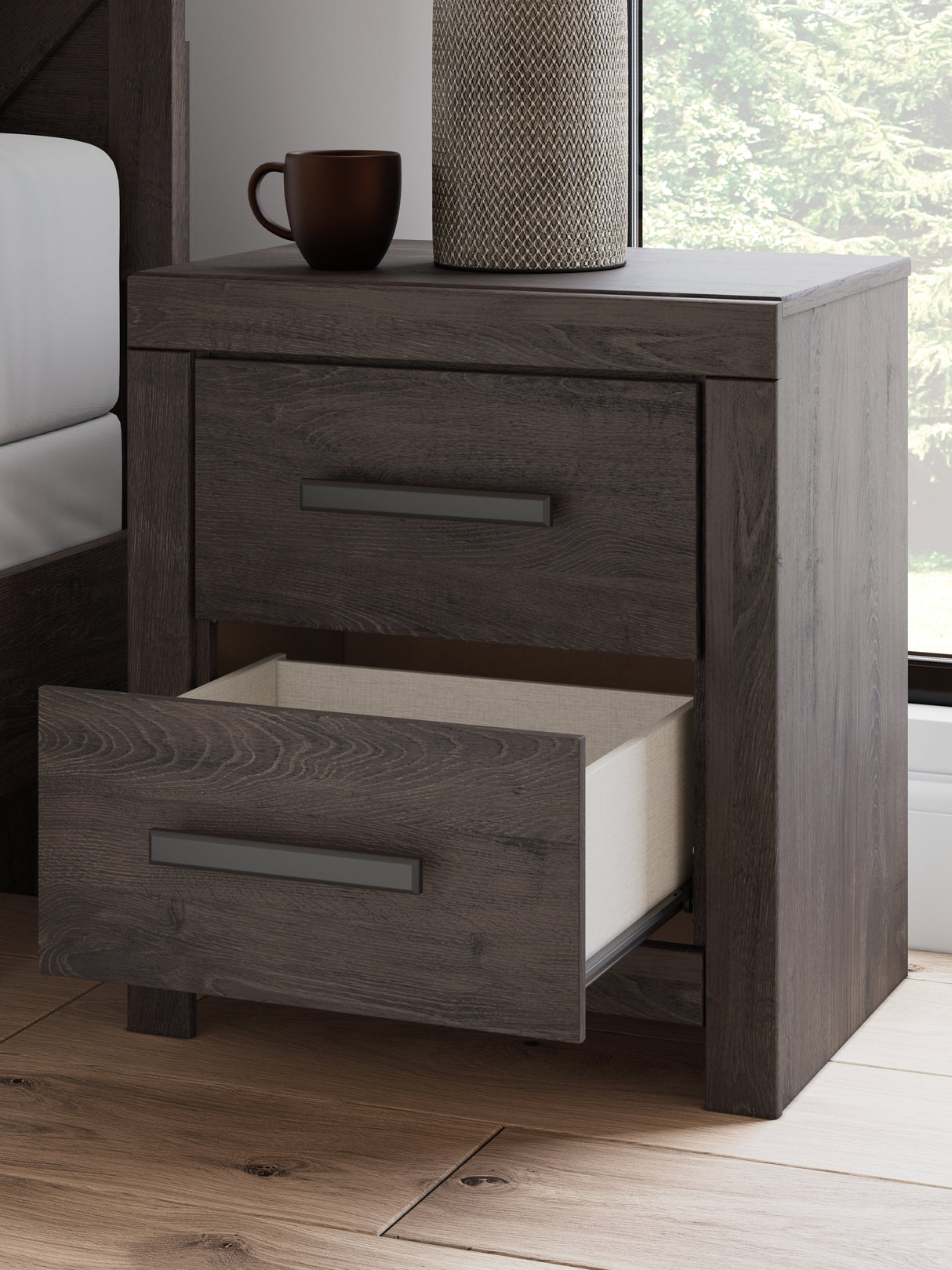 Prendonea Dark Charcoal King Panel Bed, Dresser, Mirror and Nightstand from Ashley - Luna Furniture