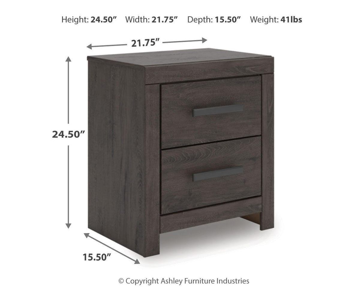 Prendonea Dark Charcoal King Panel Bed, Dresser, Mirror and Nightstand from Ashley Furniture - Luna Furniture