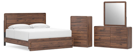 Fortlorn Walnut Brown King Panel Bed, Dresser, Mirror and Chest from Ashley - Luna Furniture
