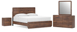 Fortlorn Walnut Brown King Panel Bed, Dresser, Mirror and Nightstand from Ashley - Luna Furniture