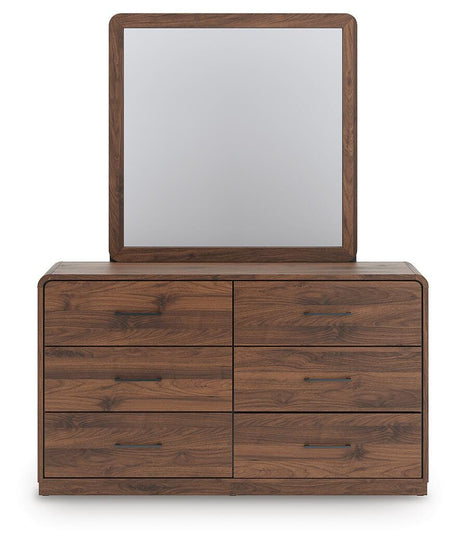 Fortlorn Walnut Brown King Panel Bed, Dresser, Mirror and Nightstand from Ashley - Luna Furniture