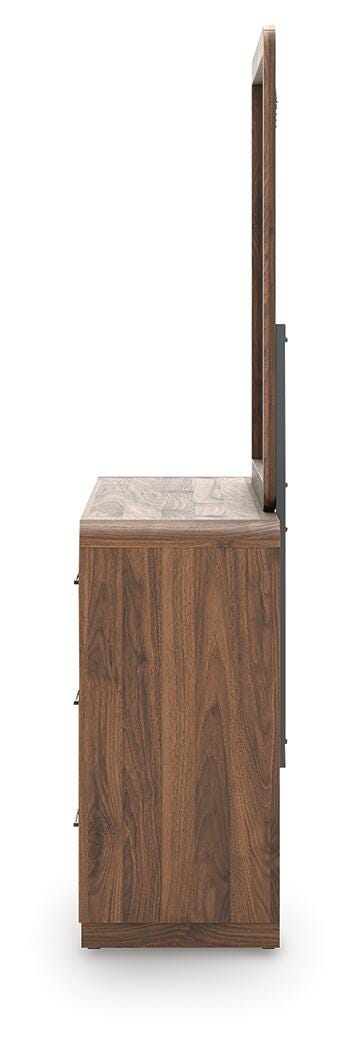 Fortlorn Walnut Brown King Panel Bed, Dresser, Mirror and Nightstand from Ashley - Luna Furniture