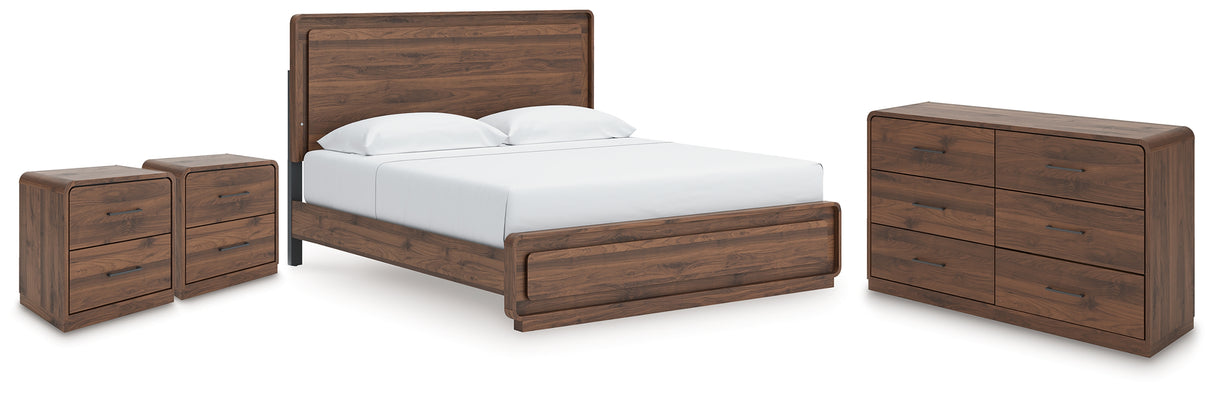 Fortlorn Walnut King Panel Bed, Dresser and 2 Nightstands from Ashley - Luna Furniture